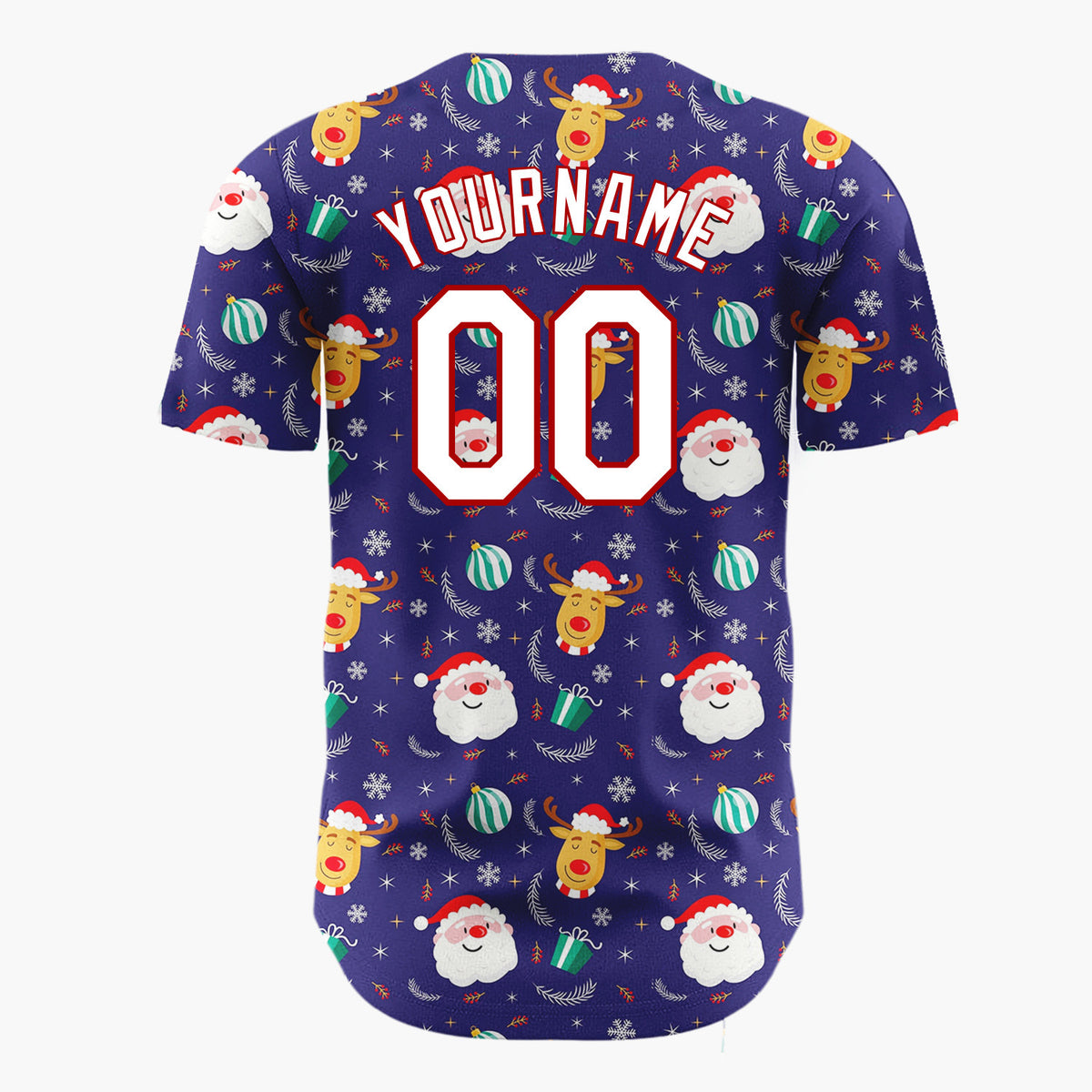 Custom Dark Blue Santa Snowman Night Sky Cartoon Pattern Christmas Baseball Jersey