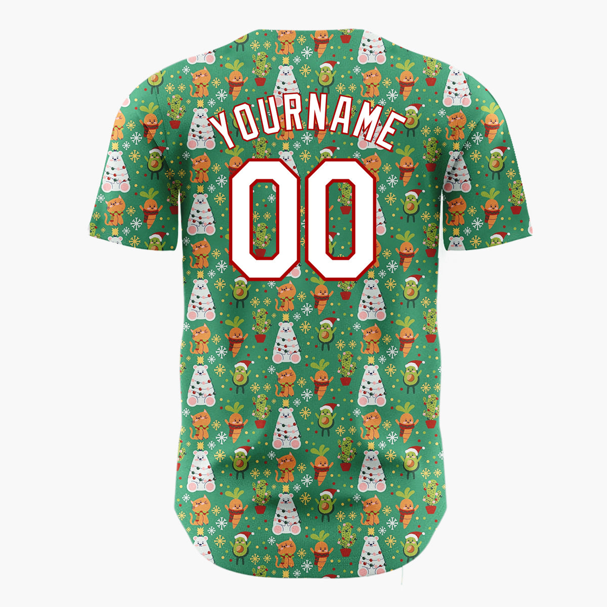 Custom Dark Green Christmas Trees Reindeer Cartoon Pattern Christmas Baseball Jersey