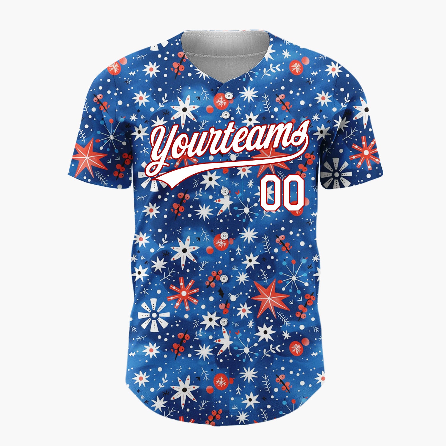 Custom Dark Blue Snowflakes Stars Playful Abstract Pattern Christmas Baseball Jersey