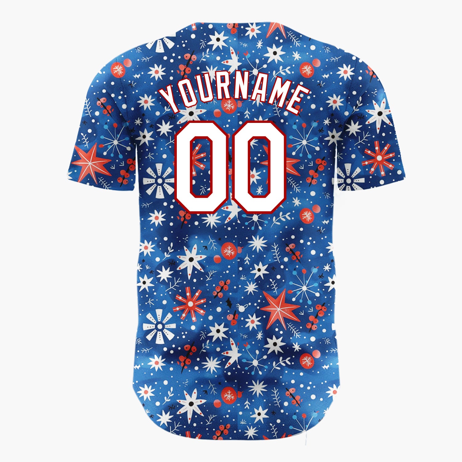 Custom Dark Blue Snowflakes Stars Playful Abstract Pattern Christmas Baseball Jersey