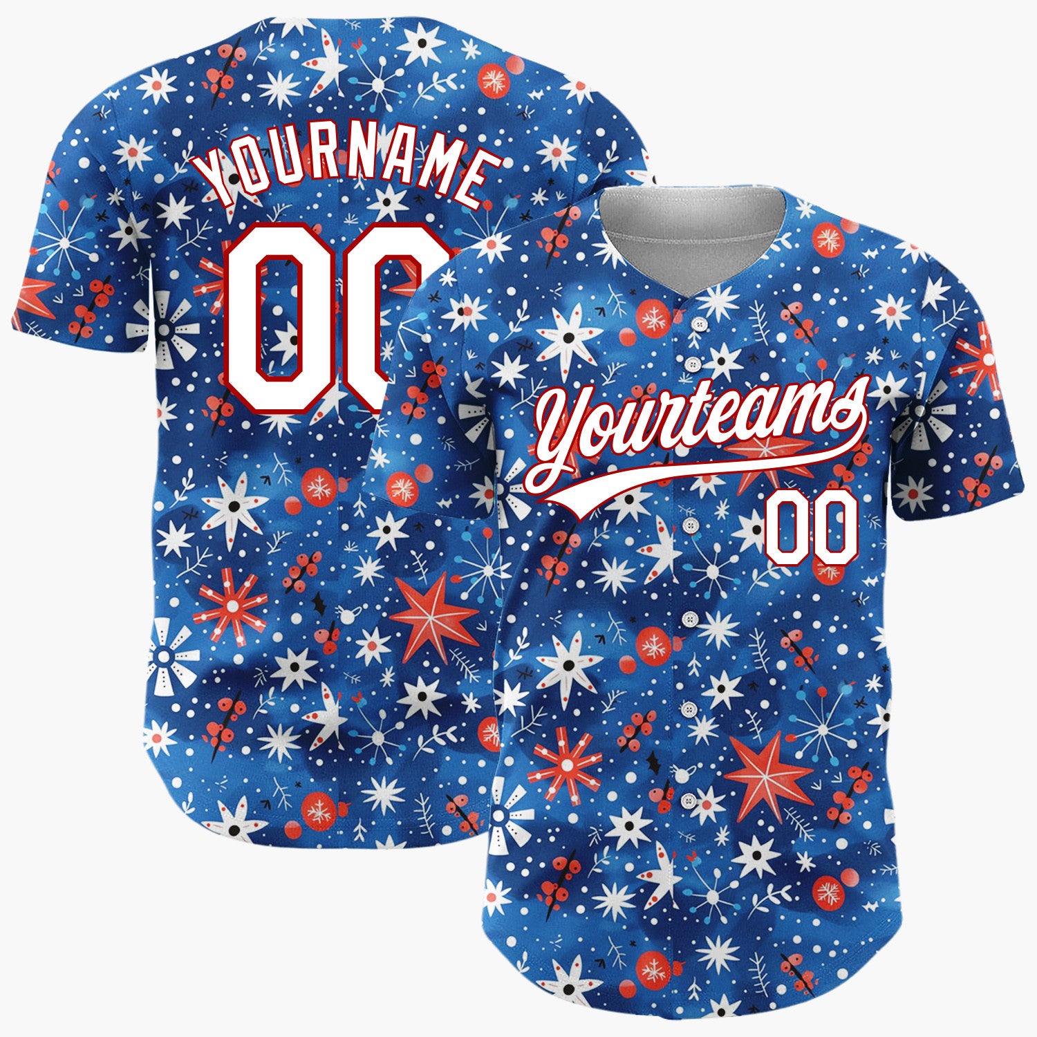 Custom Dark Blue Snowflakes Stars Playful Abstract Pattern Christmas Baseball Jersey
