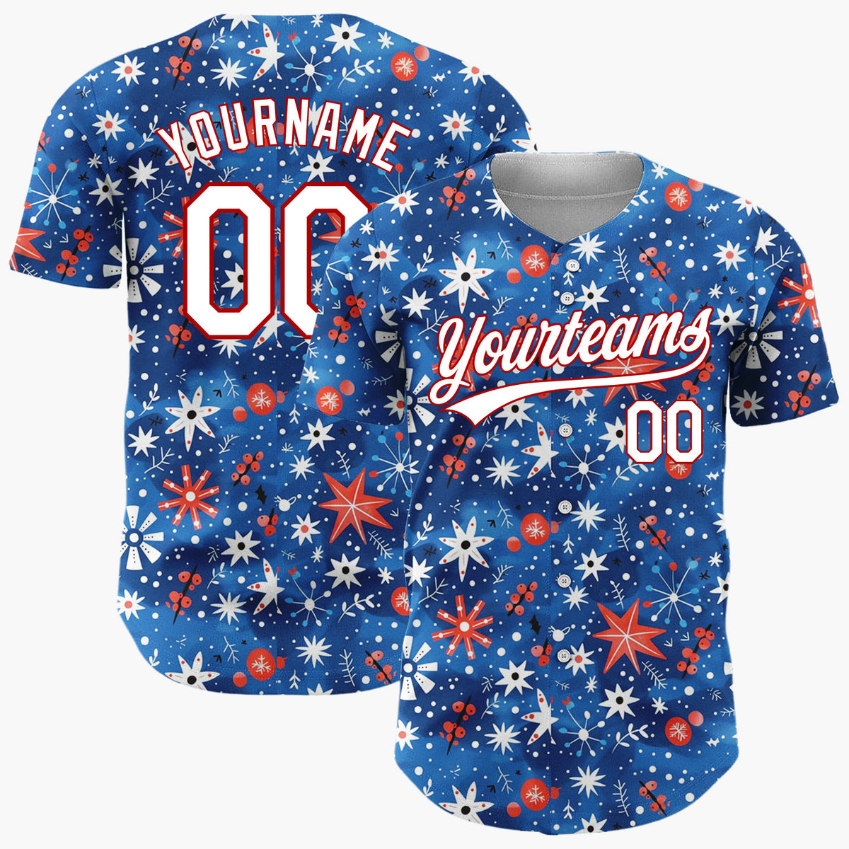 Custom Dark Blue Snowflakes Stars Playful Abstract Pattern Christmas Baseball Jersey