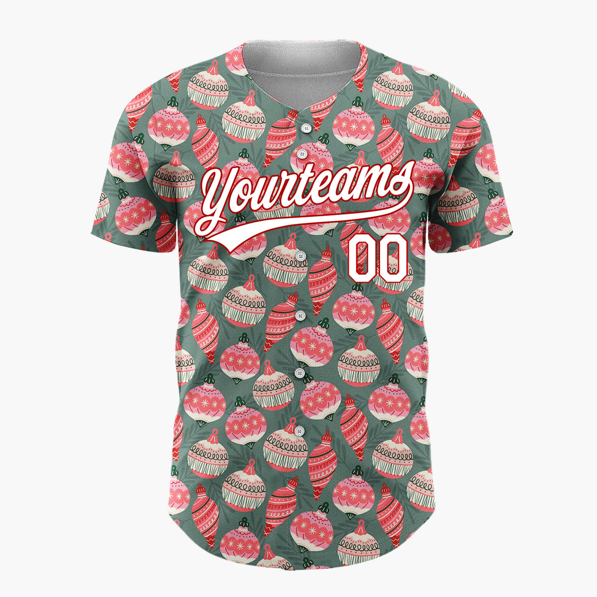 Custom Dark Green Pink Ornament Retro Pattern Christmas Baseball Jersey