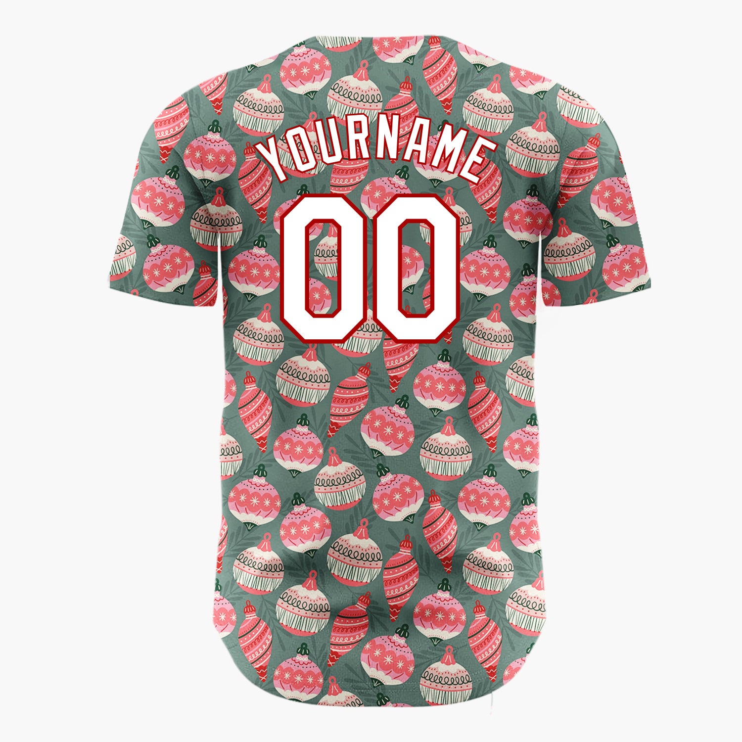 Custom Dark Green Pink Ornament Retro Pattern Christmas Baseball Jersey