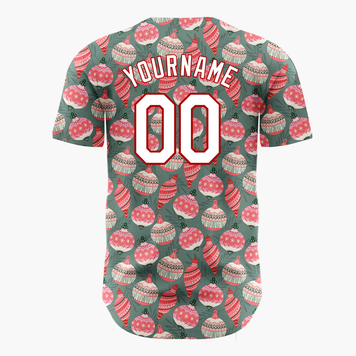 Custom Dark Green Pink Ornament Retro Pattern Christmas Baseball Jersey