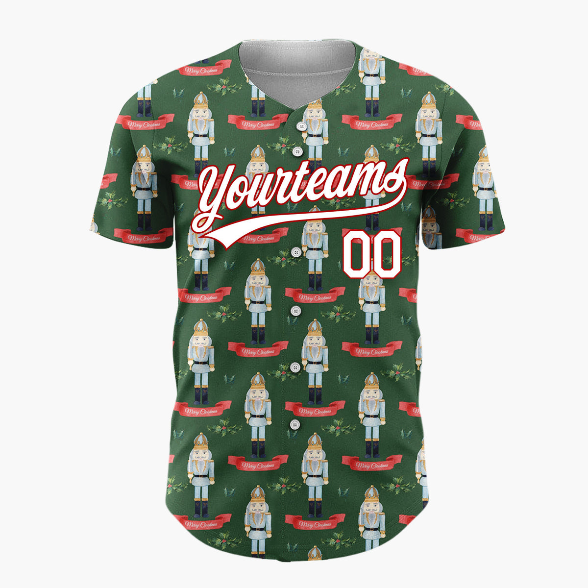 Custom Dark Green Nutcracker Watercolor Pattern Christmas Baseball Jersey