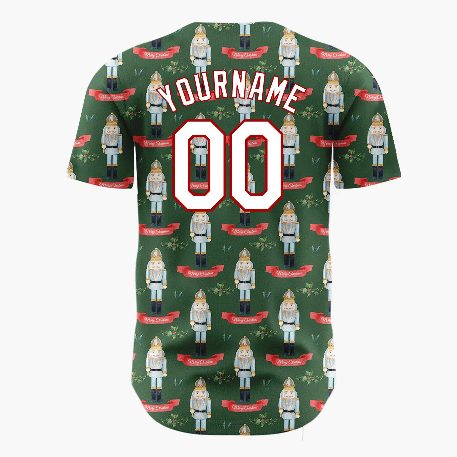 Custom Dark Green Nutcracker Watercolor Pattern Christmas Baseball Jersey