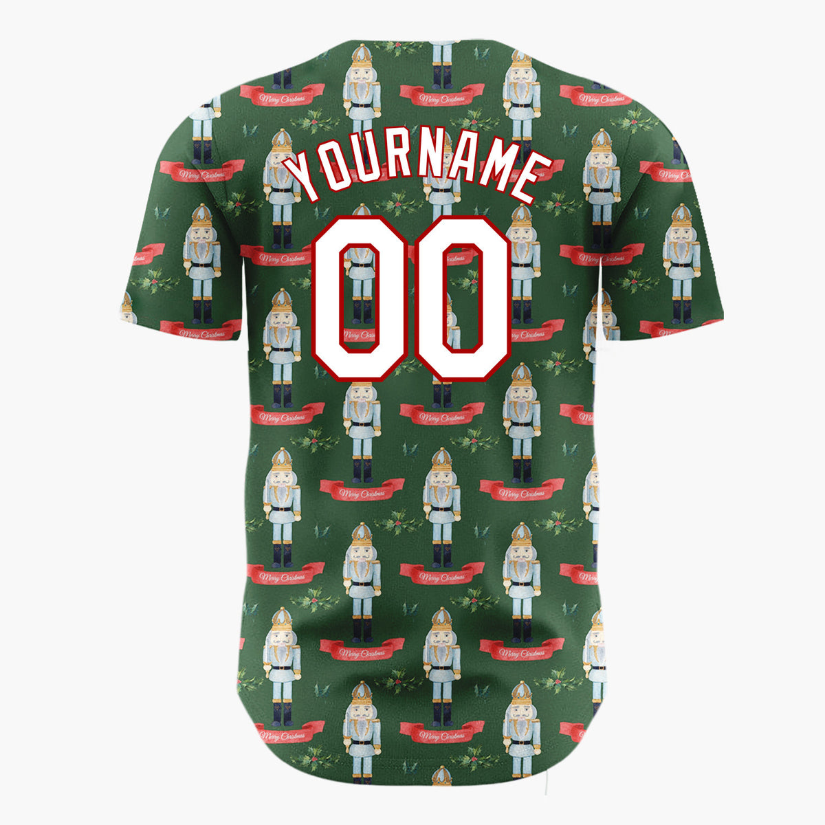 Custom Dark Green Nutcracker Watercolor Pattern Christmas Baseball Jersey