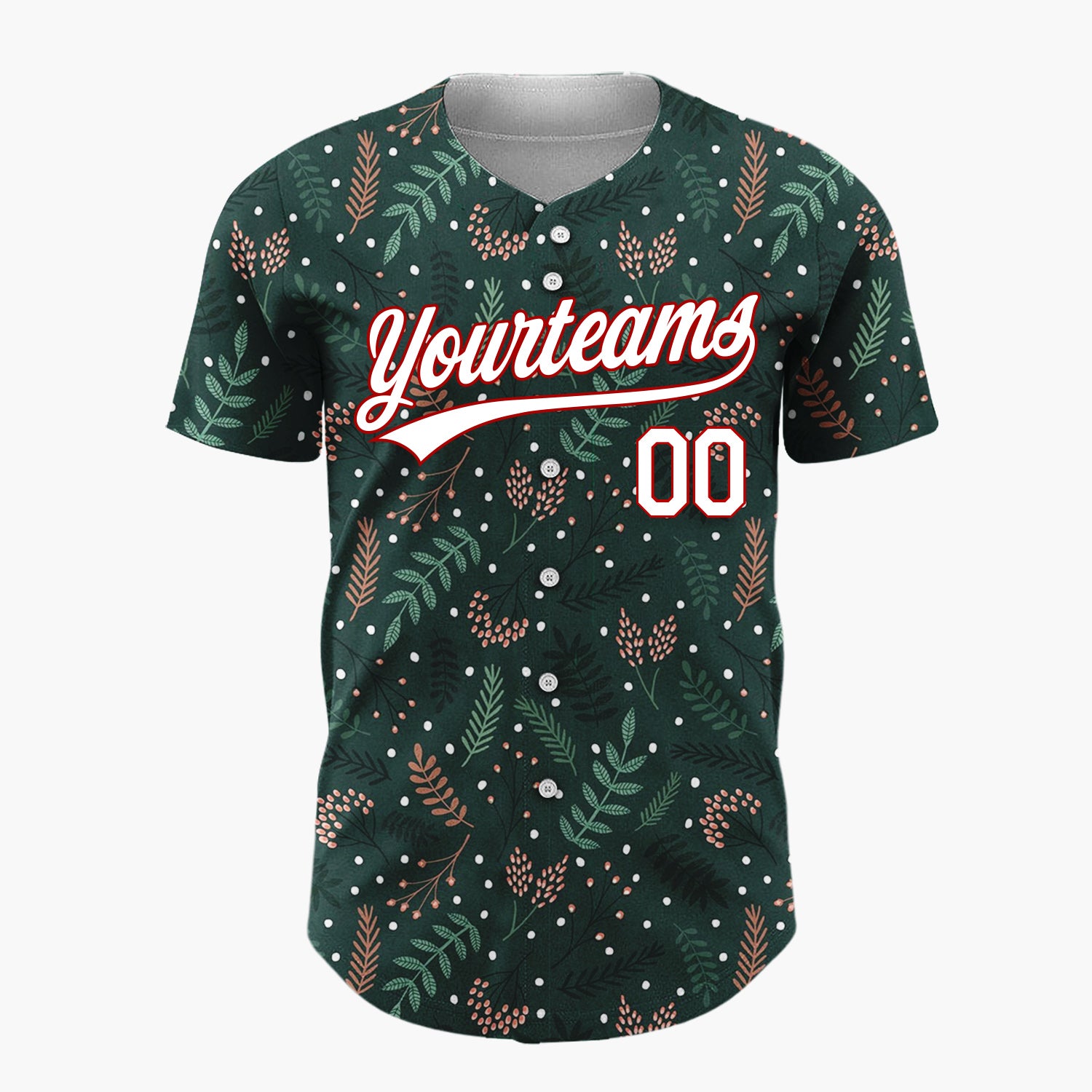 Custom Dark Green Holly Berries Dotted Cartoon Pattern Christmas Baseball Jersey