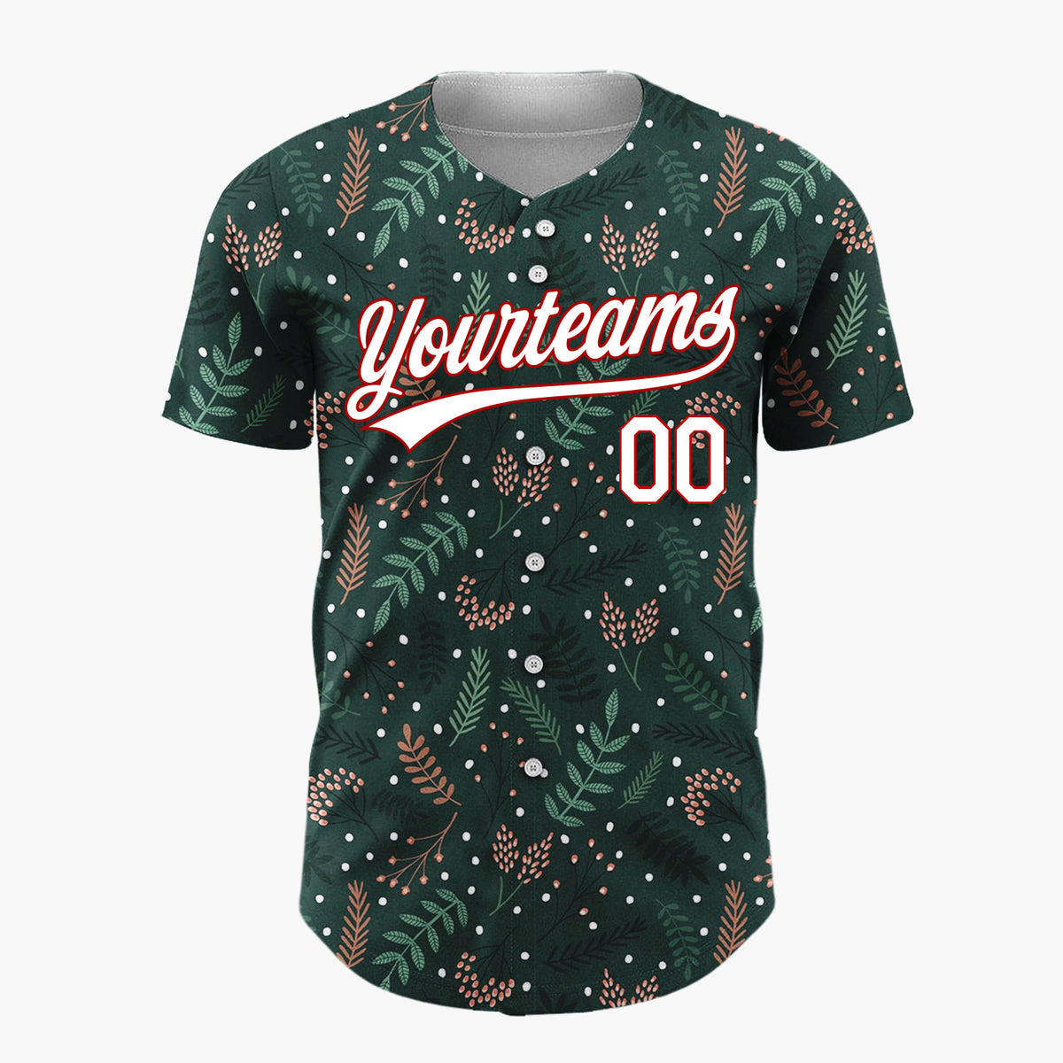 Custom Dark Green Holly Berries Dotted Cartoon Pattern Christmas Baseball Jersey