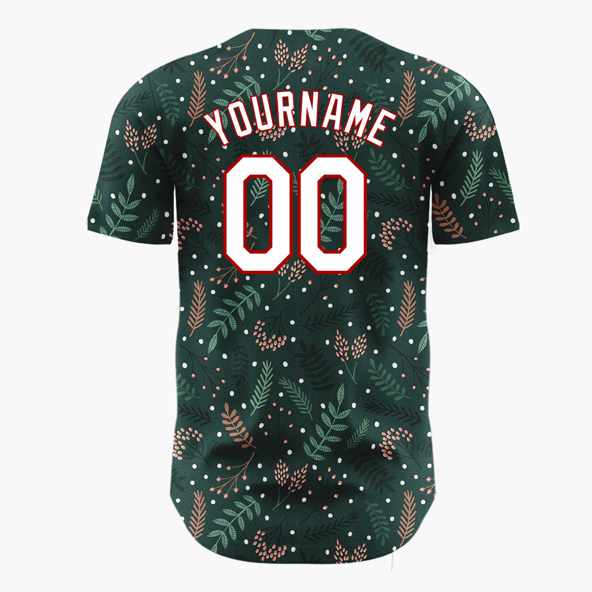 Custom Dark Green Holly Berries Dotted Cartoon Pattern Christmas Baseball Jersey