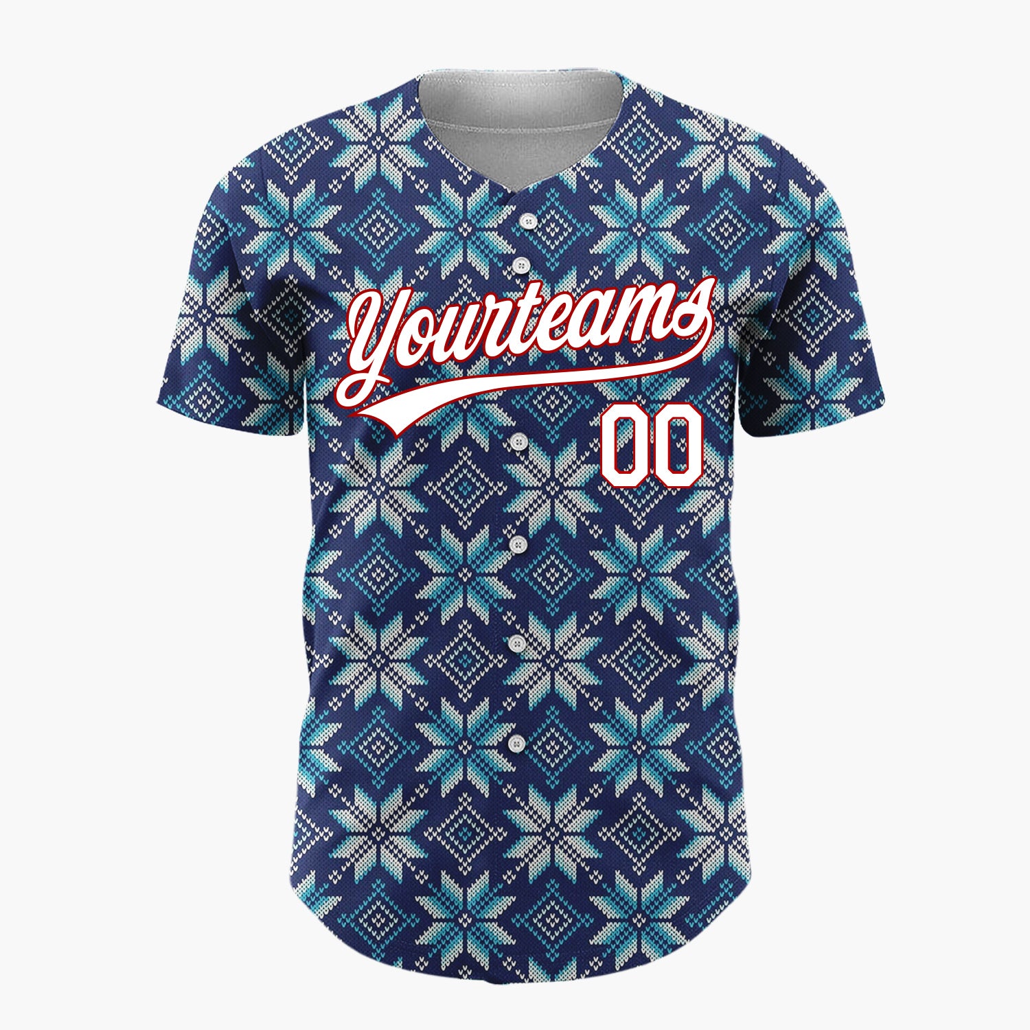 Custom Dark Blue Snowflake Geometric Pattern Nordic Pattern Christmas Baseball Jersey