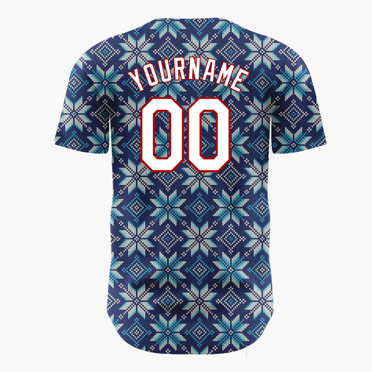 Custom Dark Blue Snowflake Geometric Pattern Nordic Pattern Christmas Baseball Jersey