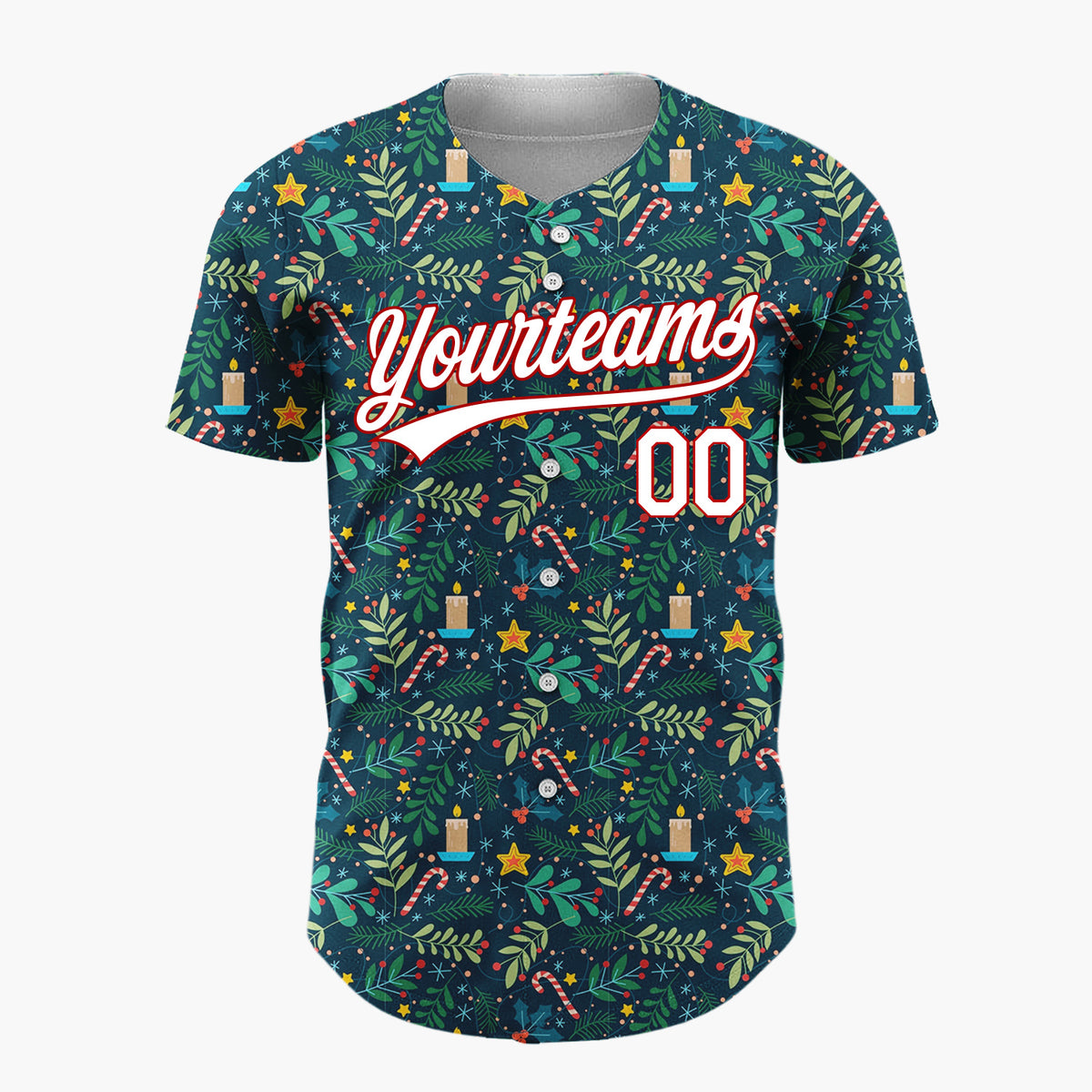 Custom Dark Green Christmas Foliage Deer Minimalist Pattern Christmas Baseball Jersey