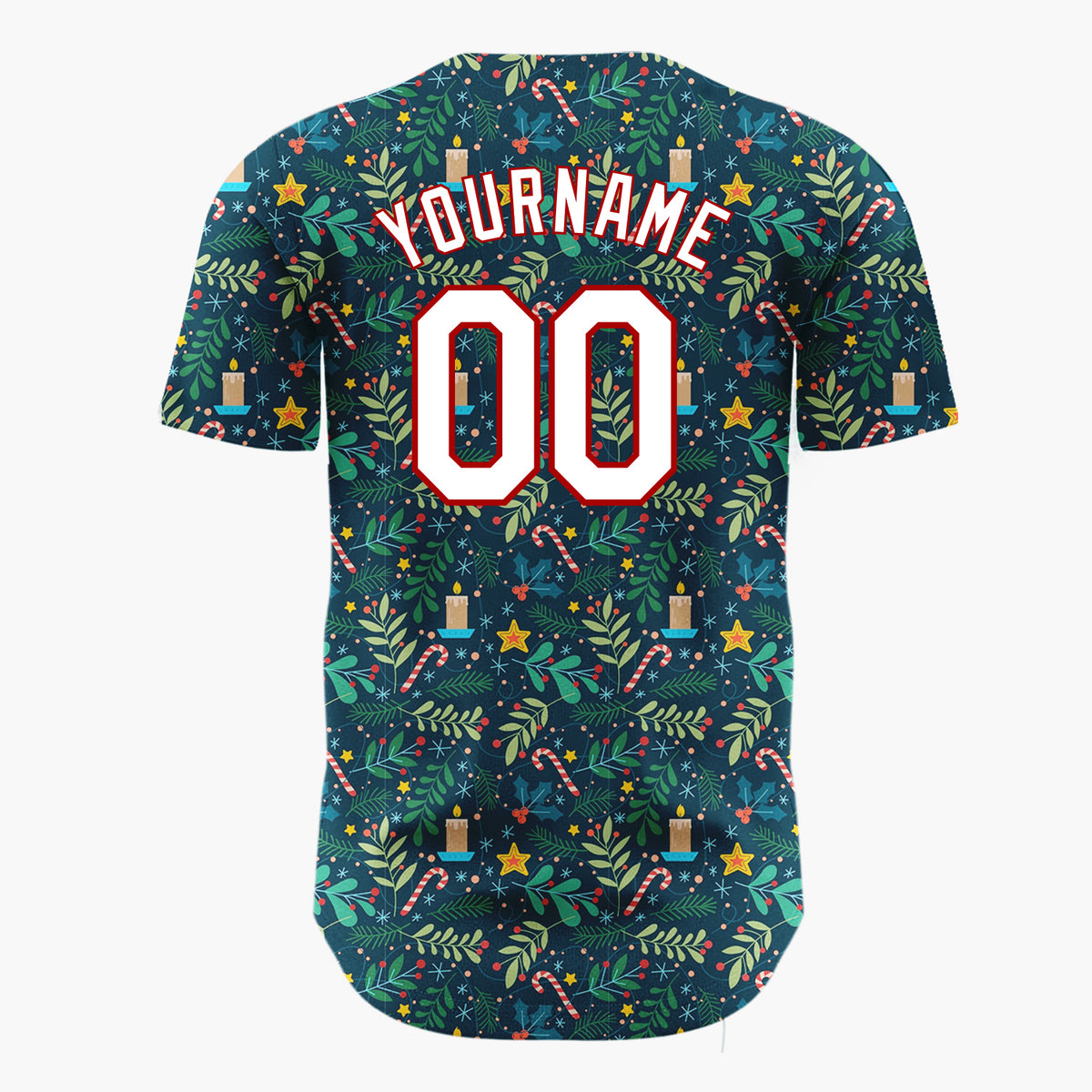 Custom Dark Green Christmas Foliage Deer Minimalist Pattern Christmas Baseball Jersey