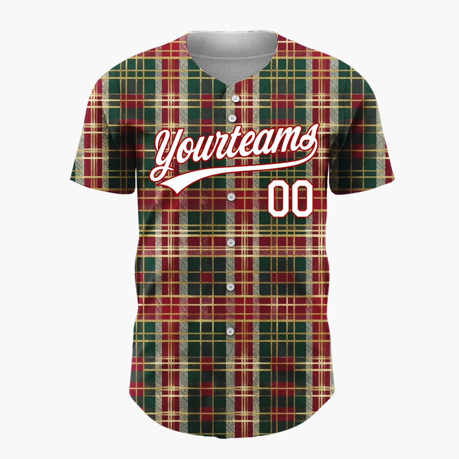 Custom Dark Green Plaid Festive Tartan Plaid Pattern Christmas Baseball Jersey