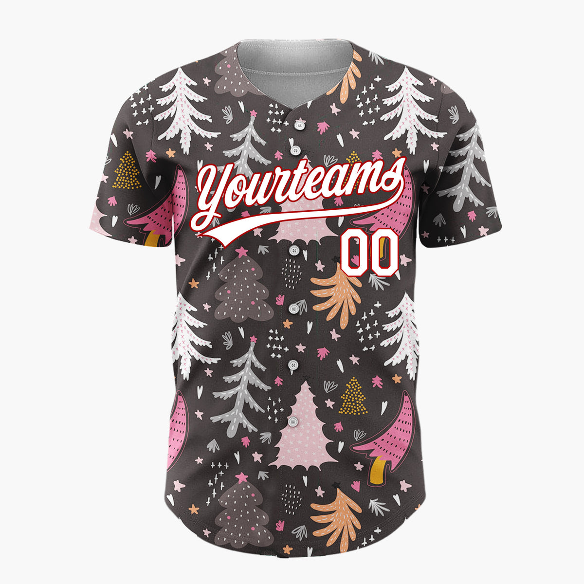 Custom Dark Gray Abstract Colorful Winter Trees Stars Modern Folk Christmas Baseball Jersey