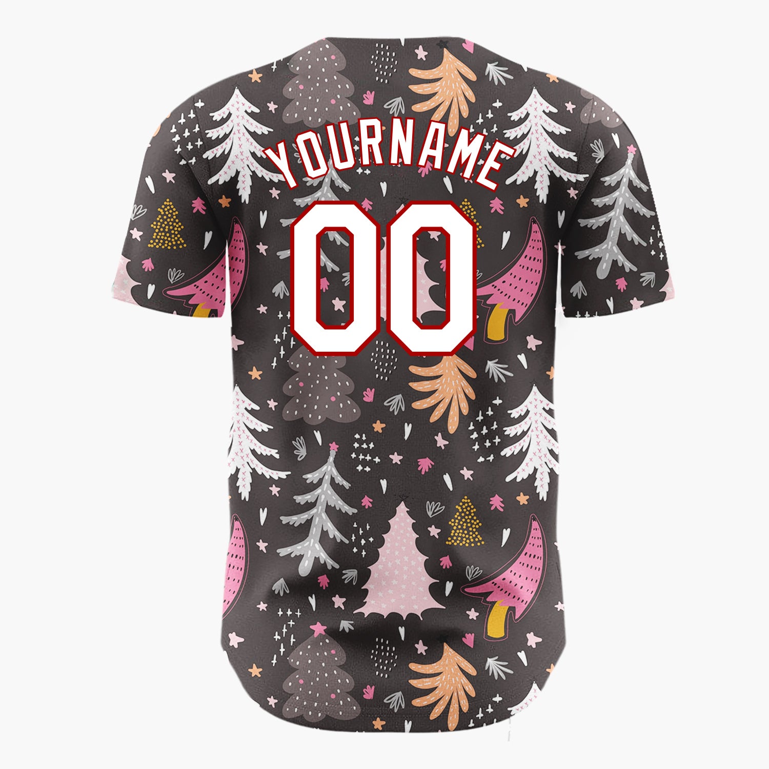 Custom Dark Gray Abstract Colorful Winter Trees Stars Modern Folk Christmas Baseball Jersey