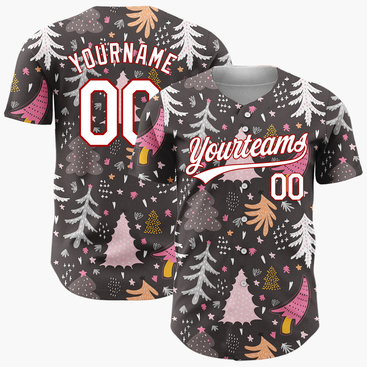Custom Dark Gray Abstract Colorful Winter Trees Stars Modern Folk Christmas Baseball Jersey
