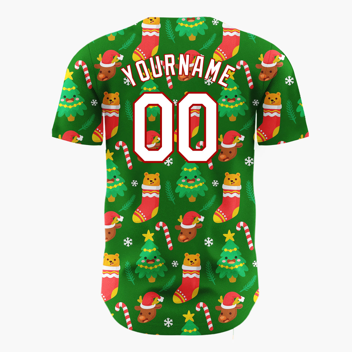 Custom Dark Green Festive Bear Christmas Elements Pattern Christmas Baseball Jersey