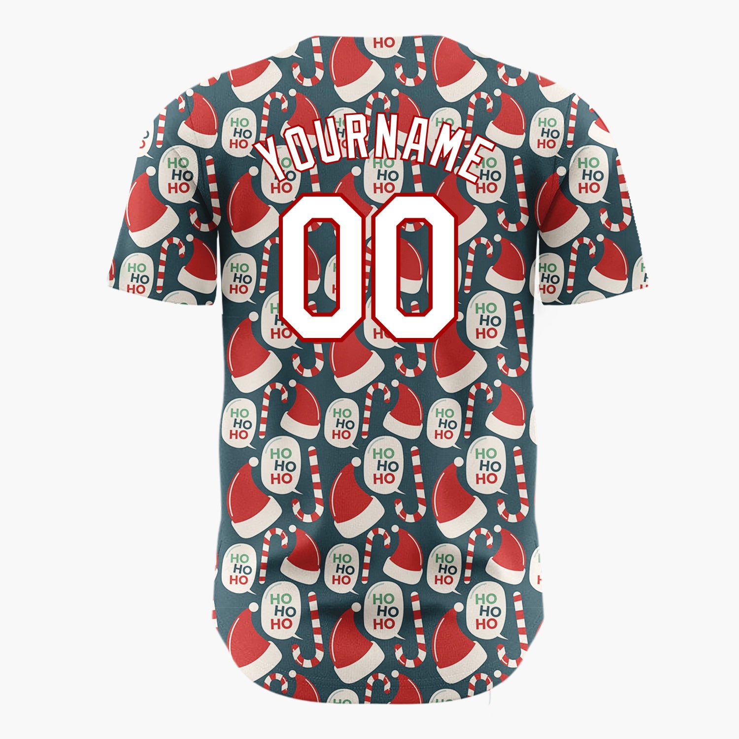 Custom Dark Blue Red Santa Hats Candy Canes Ho Ho Retro Christmas Baseball Jersey