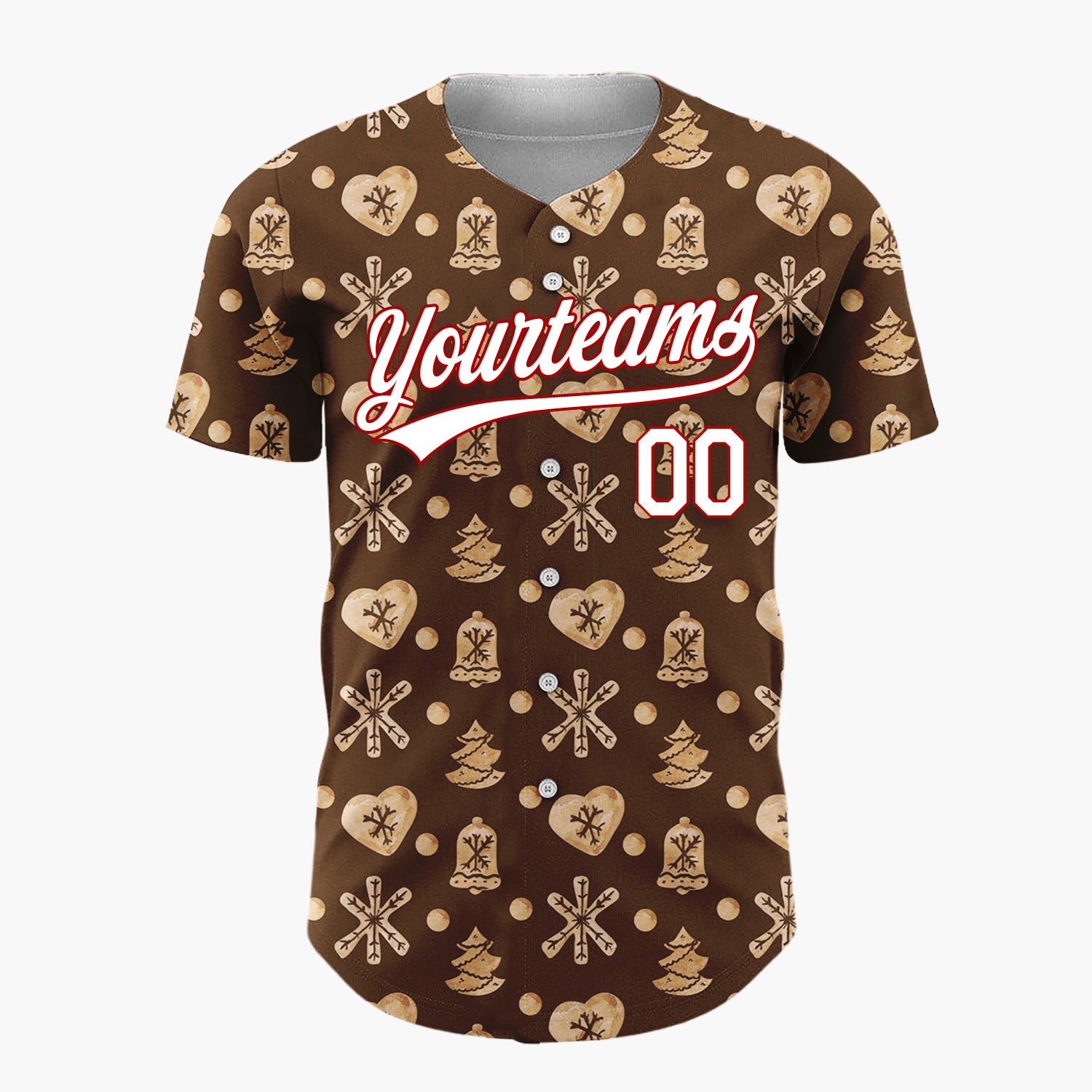 Custom Dark Brown Gingerbread Cookie Watercolor Pattern Christmas Baseball Jersey