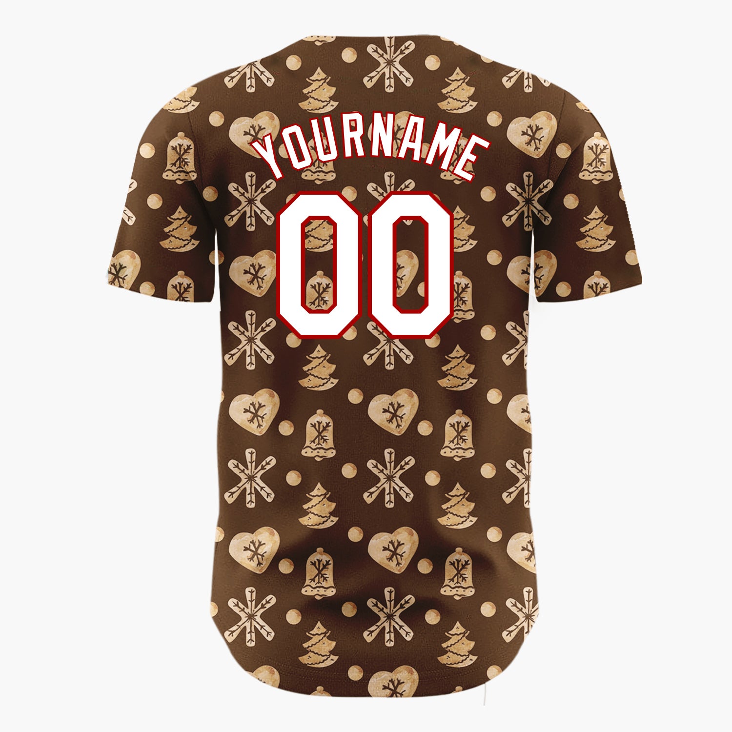 Custom Dark Brown Gingerbread Cookie Watercolor Pattern Christmas Baseball Jersey