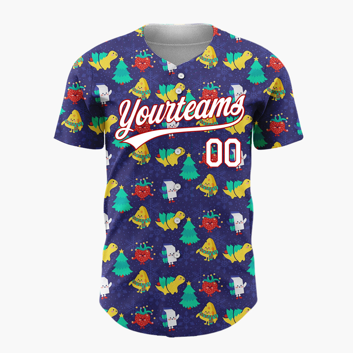 Custom Dark Blue Multicolor Dinosaur Character Winter Christmas Baseball Jersey