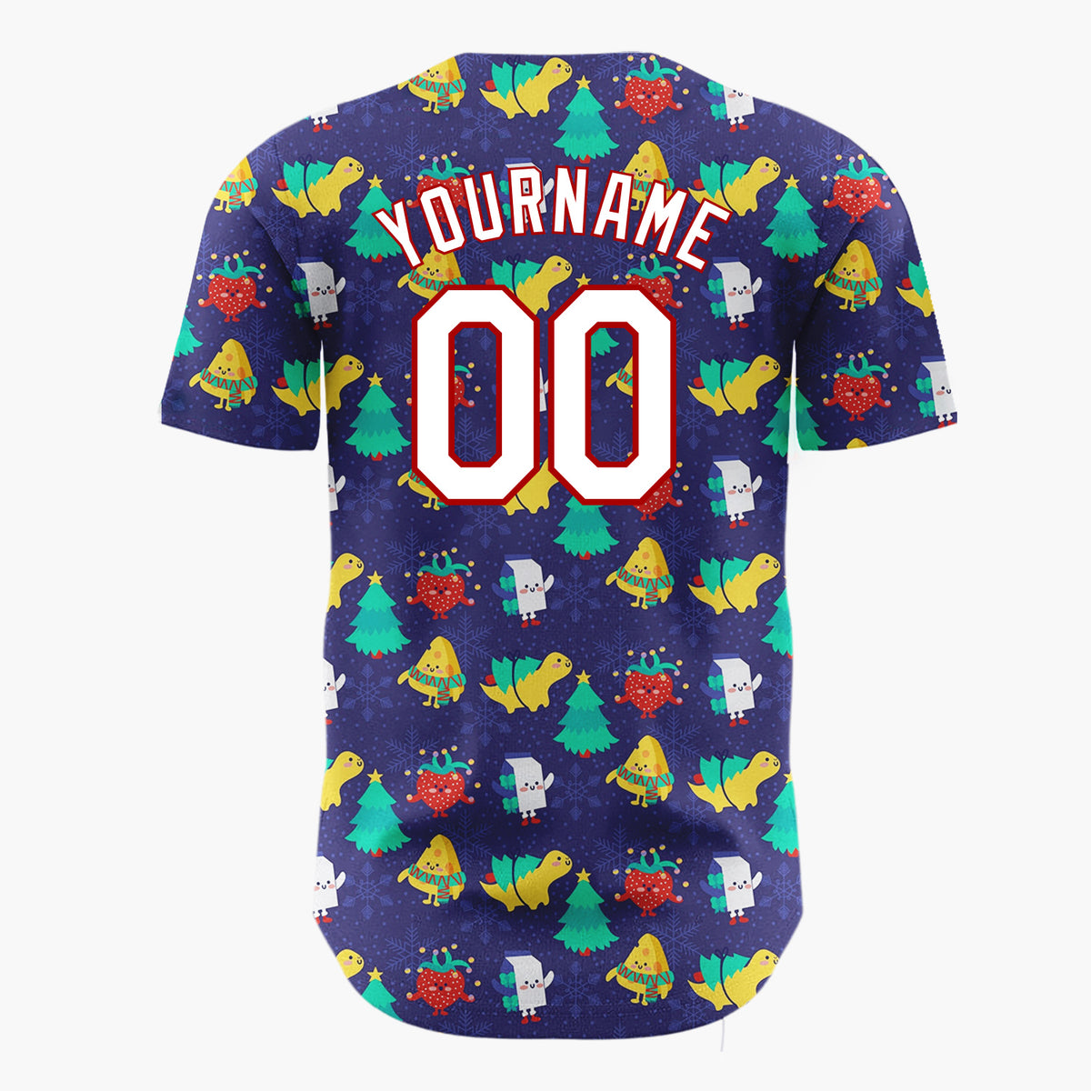 Custom Dark Blue Multicolor Dinosaur Character Winter Christmas Baseball Jersey