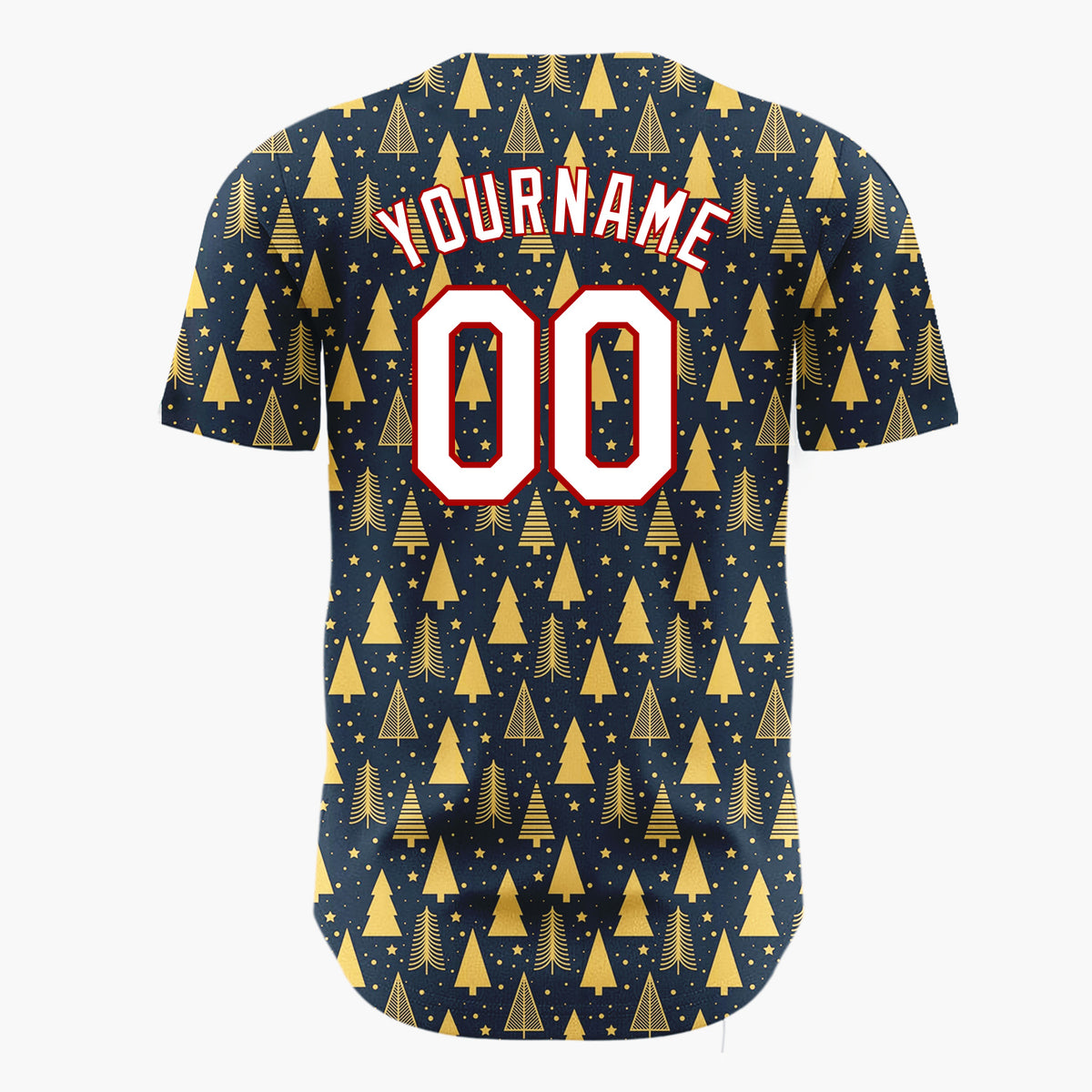 Custom Dark Blue Gold Minimalist Tree And Star Christmas Baseball Jersey
