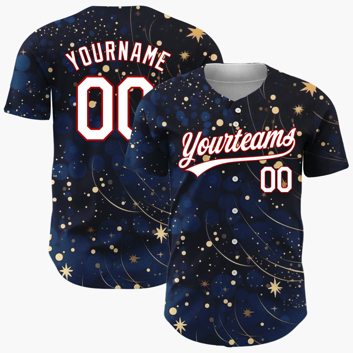 Custom Dark Blue Golden Stars Night Sky Abstract Pattern Christmas Baseball Jersey