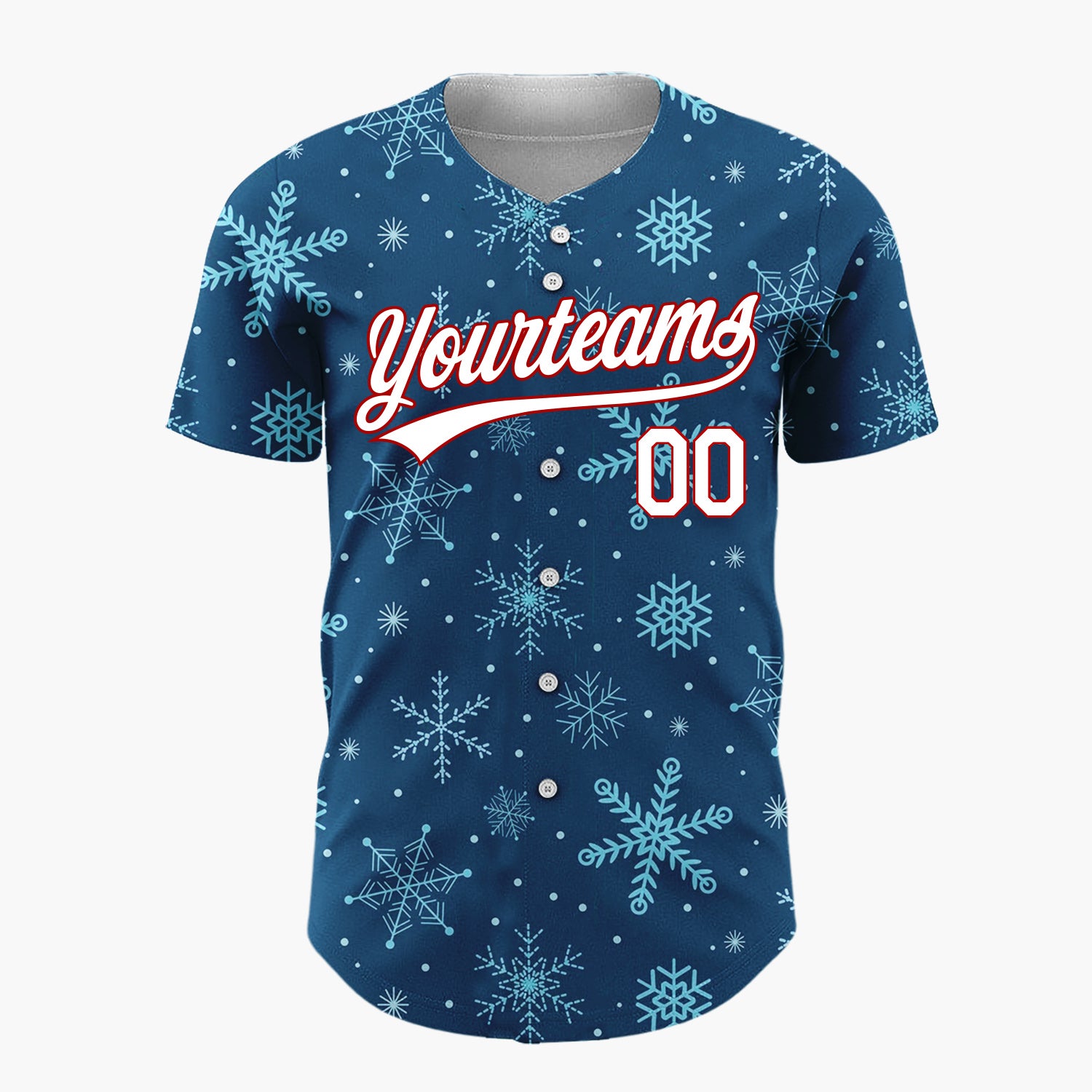 Custom Dark Blue Snowflakes Winter Geometric Abstract Pattern Christmas Baseball Jersey