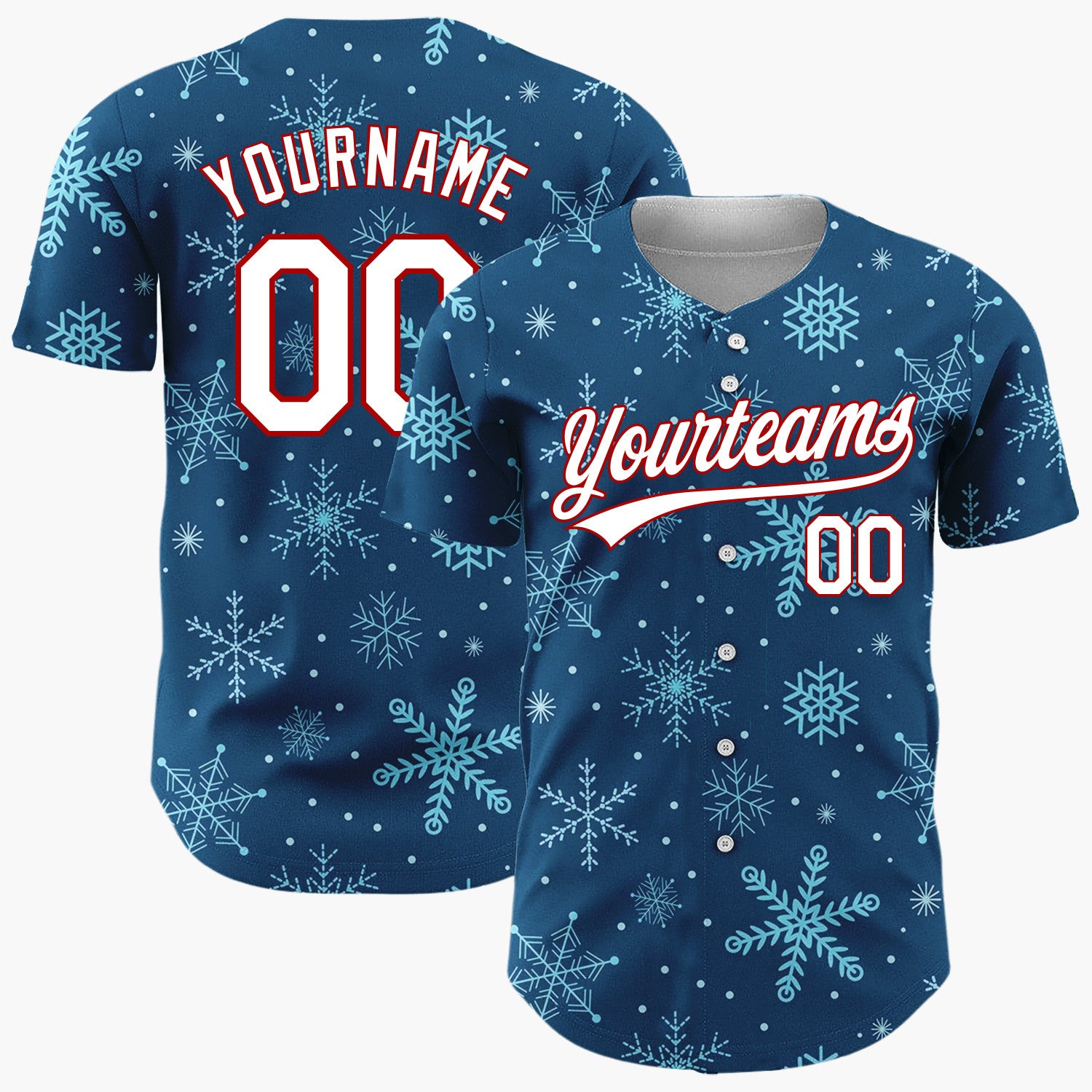 Custom Dark Blue Snowflakes Winter Geometric Abstract Pattern Christmas Baseball Jersey