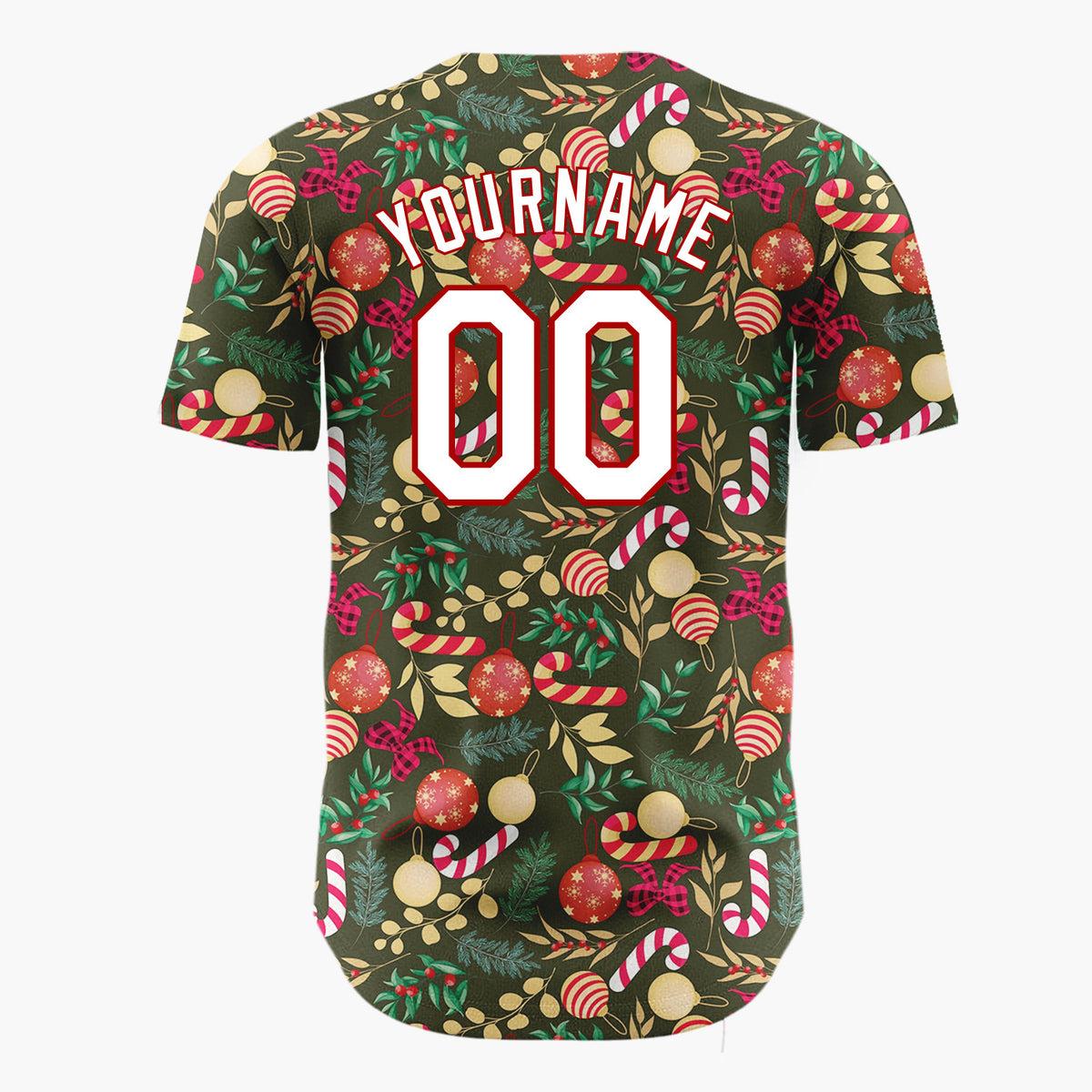 Custom Dark Green Christmas Flowers Doodles Cartoon Pattern Christmas Baseball Jersey