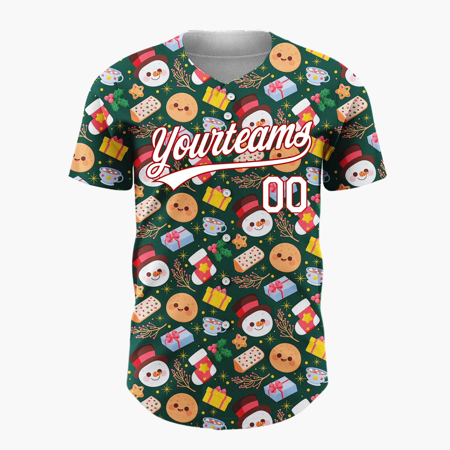 Custom Dark Blue Gingerbread Man Christmas Doodles Cartoon Pattern Christmas Baseball Jersey