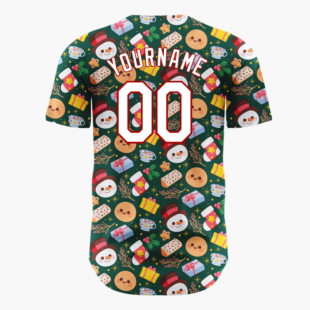 Custom Dark Blue Gingerbread Man Christmas Doodles Cartoon Pattern Christmas Baseball Jersey