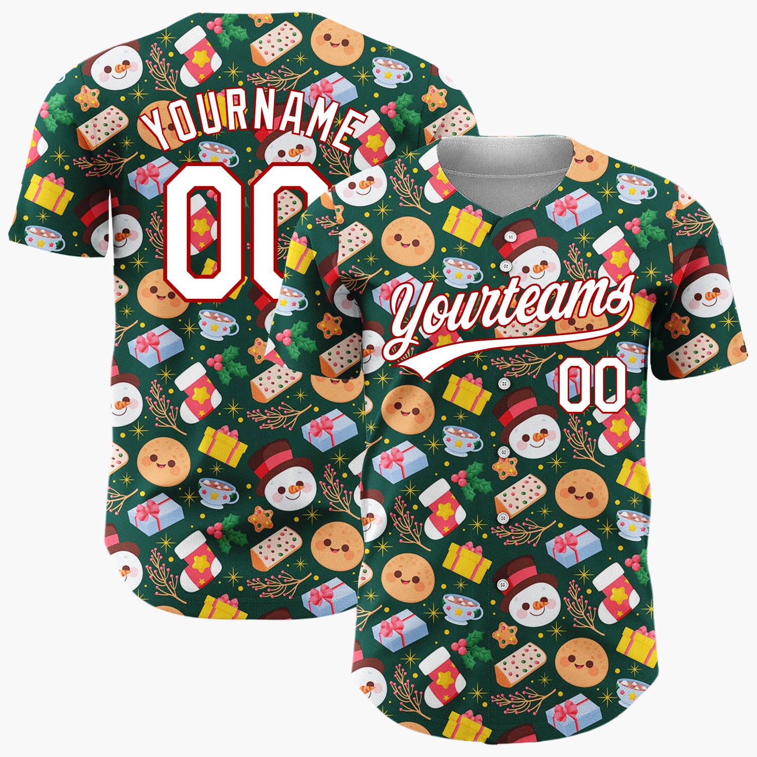 Custom Dark Blue Gingerbread Man Christmas Doodles Cartoon Pattern Christmas Baseball Jersey