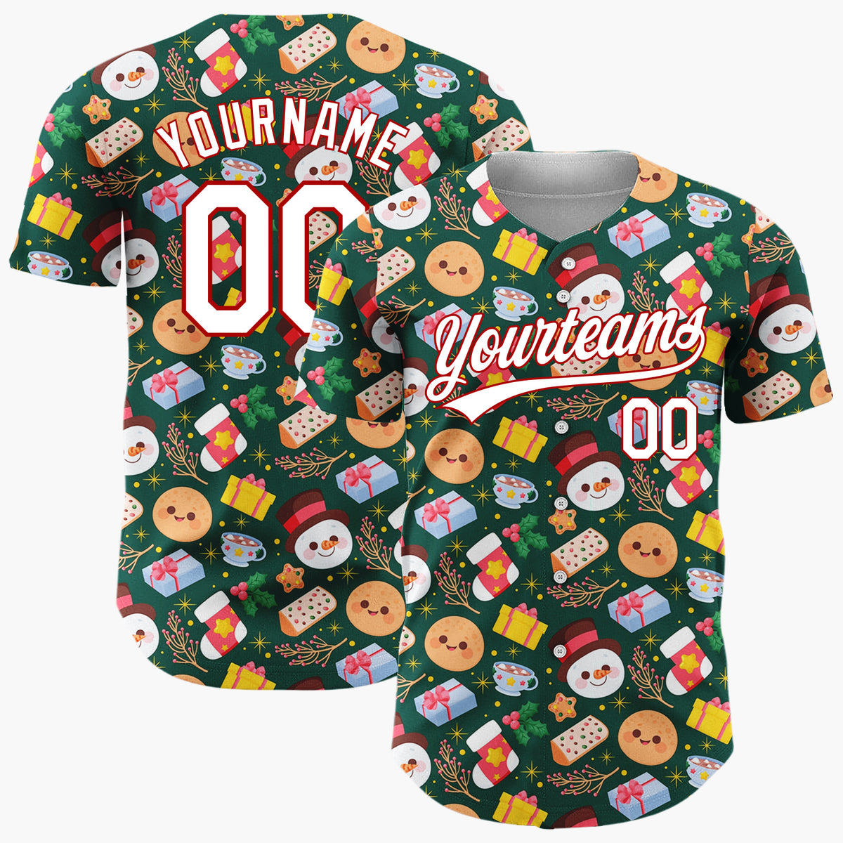 Custom Dark Blue Gingerbread Man Christmas Doodles Cartoon Pattern Christmas Baseball Jersey