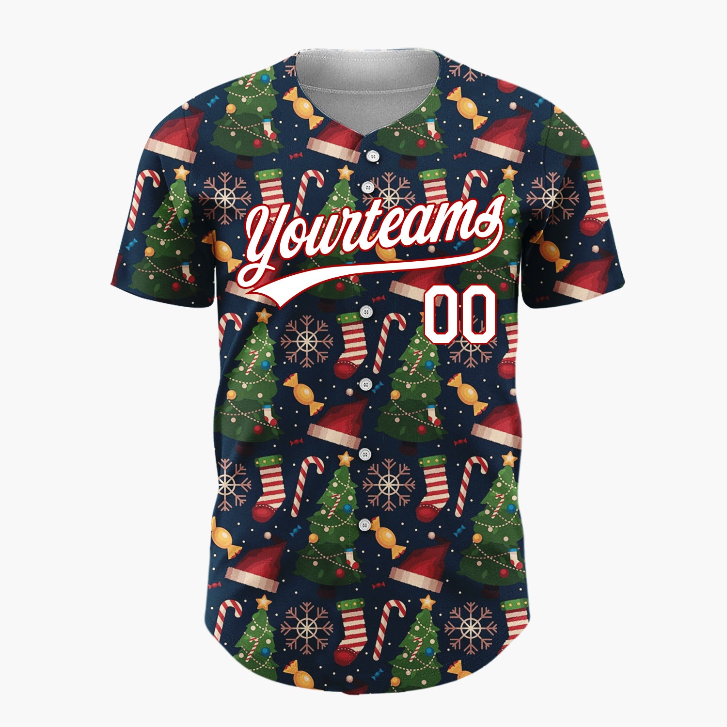 Custom Dark Blue Green Red Classic Holiday Items Christmas Baseball Jersey