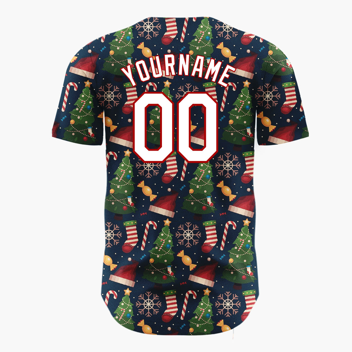Custom Dark Blue Green Red Classic Holiday Items Christmas Baseball Jersey