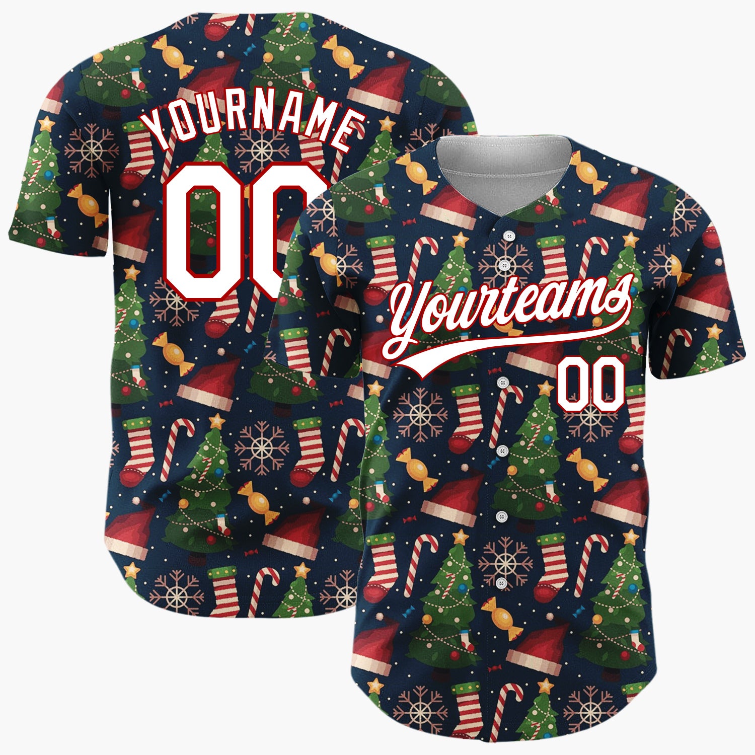 Custom Dark Blue Green Red Classic Holiday Items Christmas Baseball Jersey