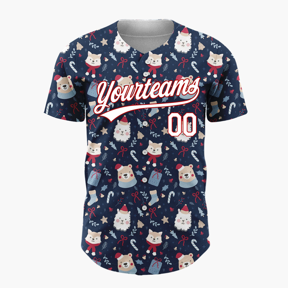 Custom Dark Blue Owl Christmas Characters Cartoon Pattern Christmas Baseball Jersey