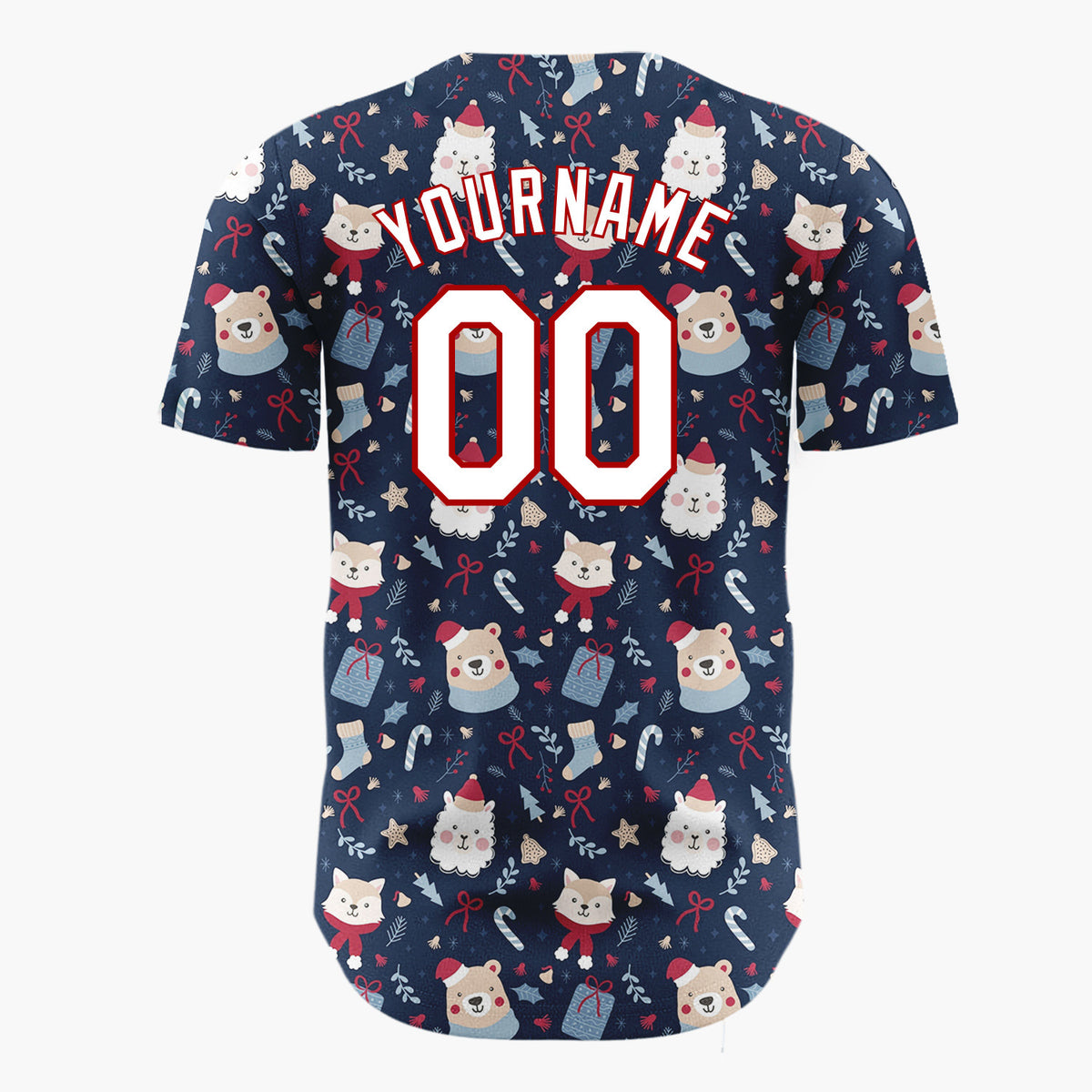 Custom Dark Blue Owl Christmas Characters Cartoon Pattern Christmas Baseball Jersey