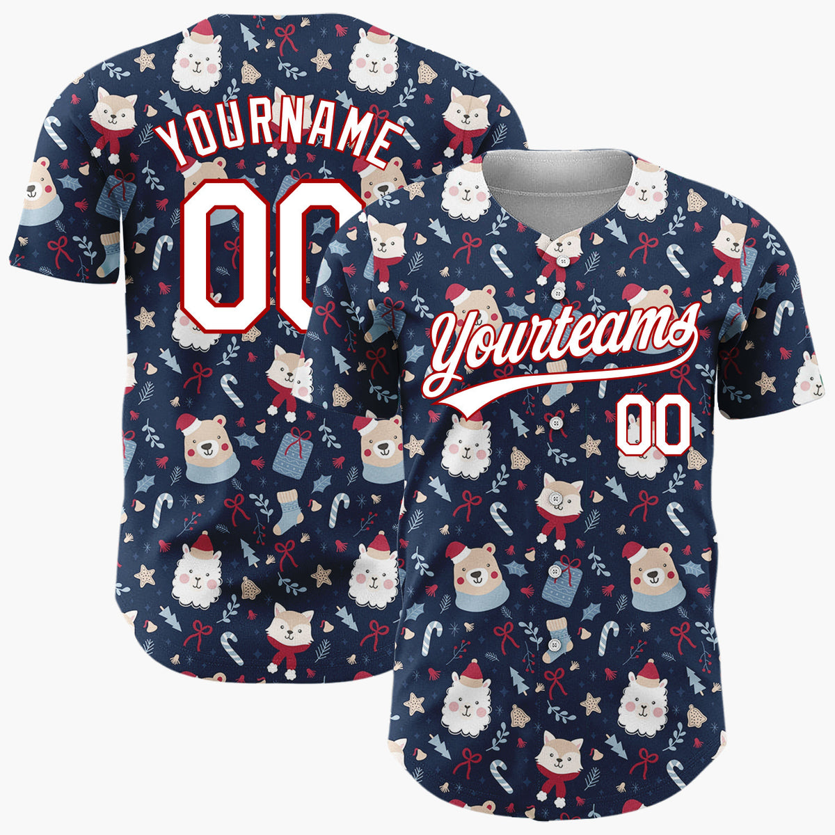 Custom Dark Blue Owl Christmas Characters Cartoon Pattern Christmas Baseball Jersey