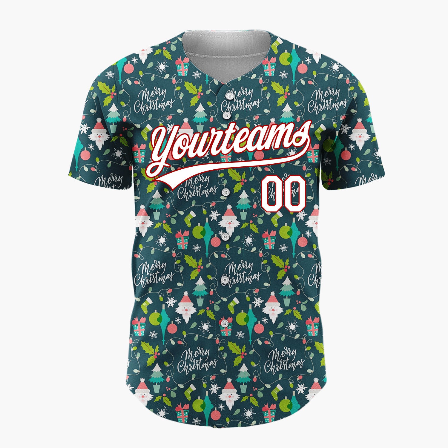 Custom Dark Blue Merry Christmas Text Whimsical Minimalist Pattern Christmas Baseball Jersey