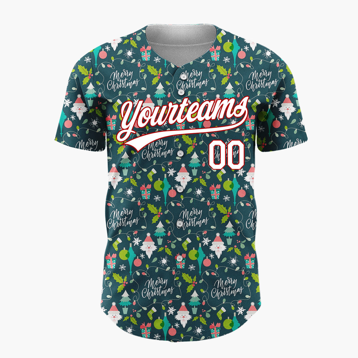 Custom Dark Blue Merry Christmas Text Whimsical Minimalist Pattern Christmas Baseball Jersey