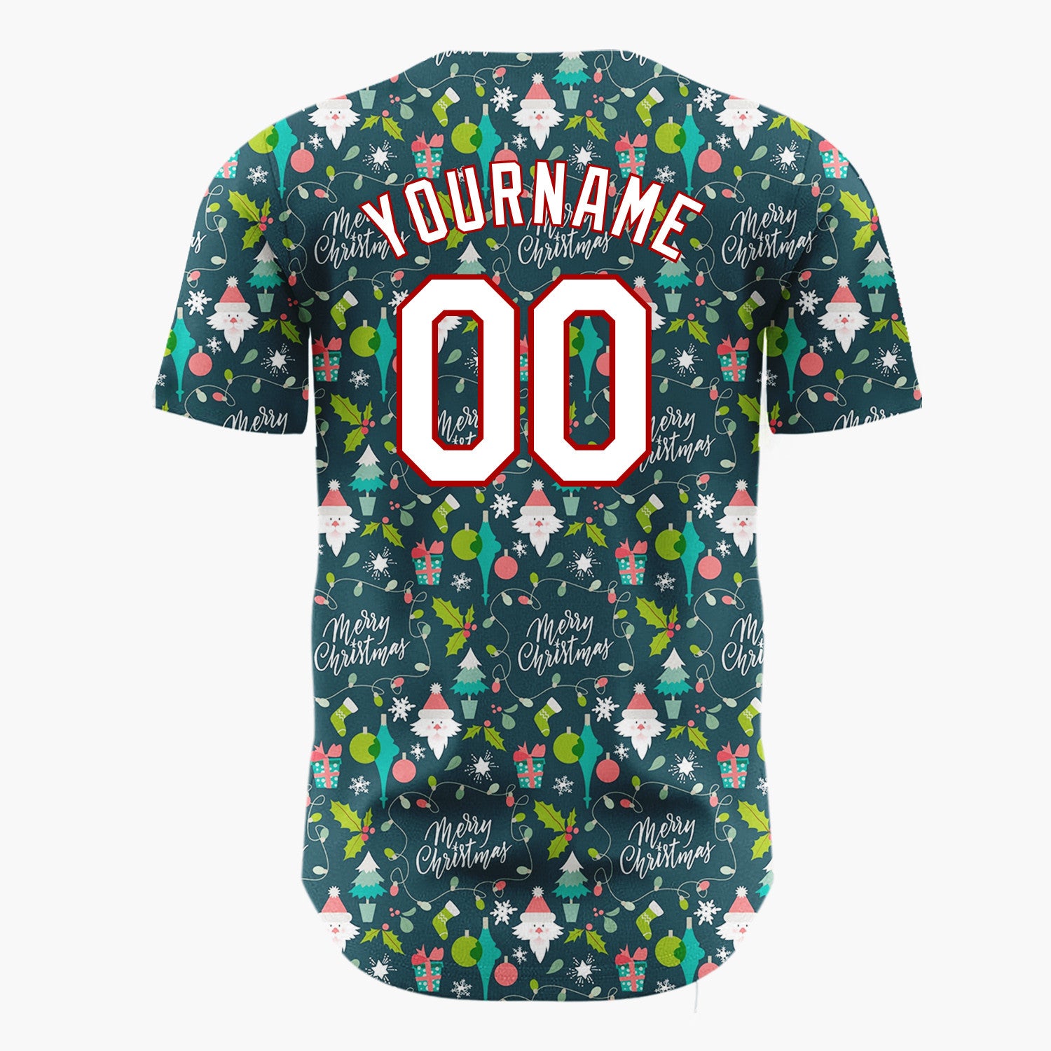 Custom Dark Blue Merry Christmas Text Whimsical Minimalist Pattern Christmas Baseball Jersey