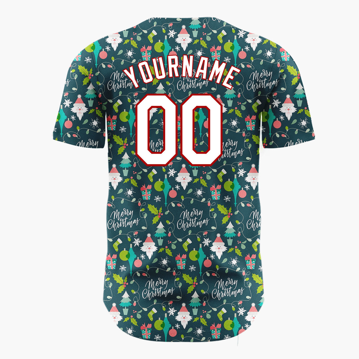 Custom Dark Blue Merry Christmas Text Whimsical Minimalist Pattern Christmas Baseball Jersey