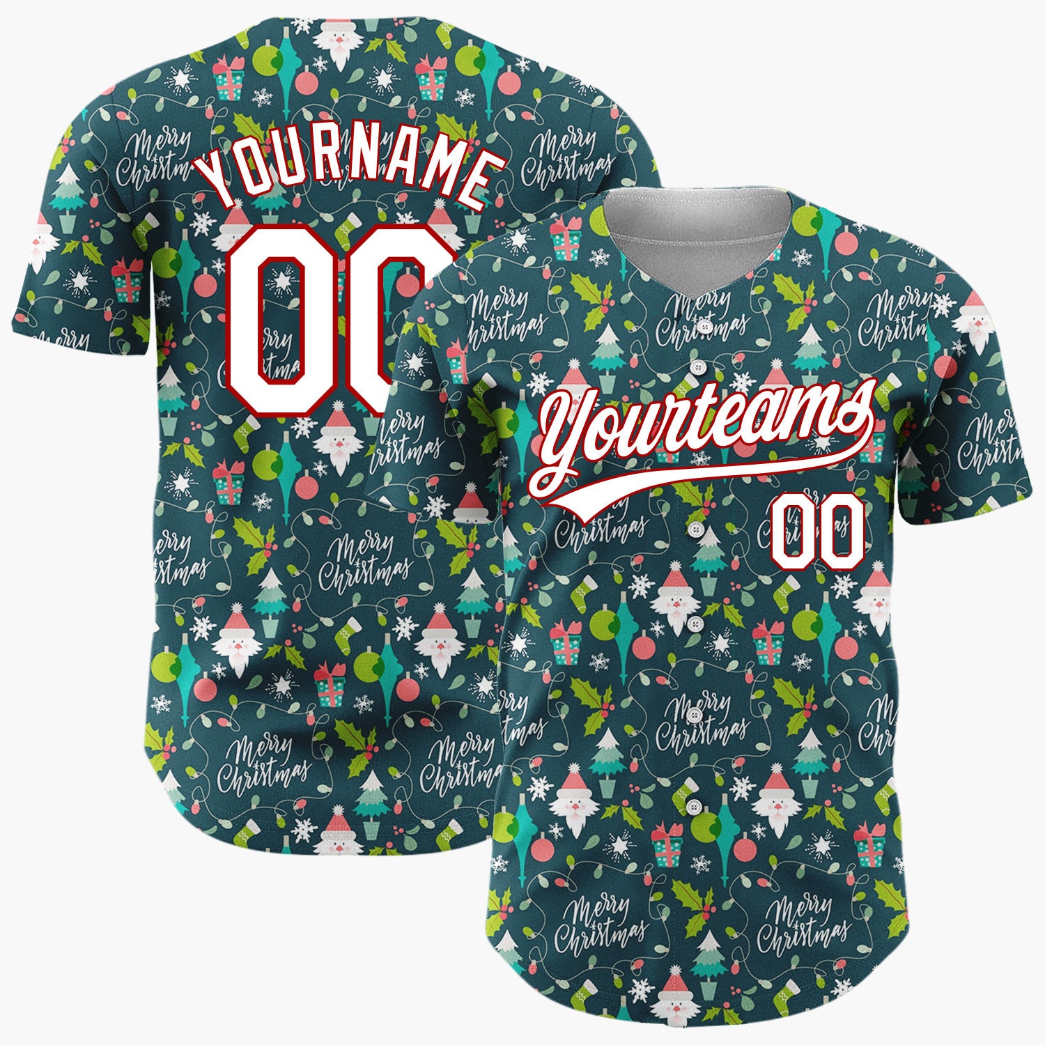 Custom Dark Blue Merry Christmas Text Whimsical Minimalist Pattern Christmas Baseball Jersey