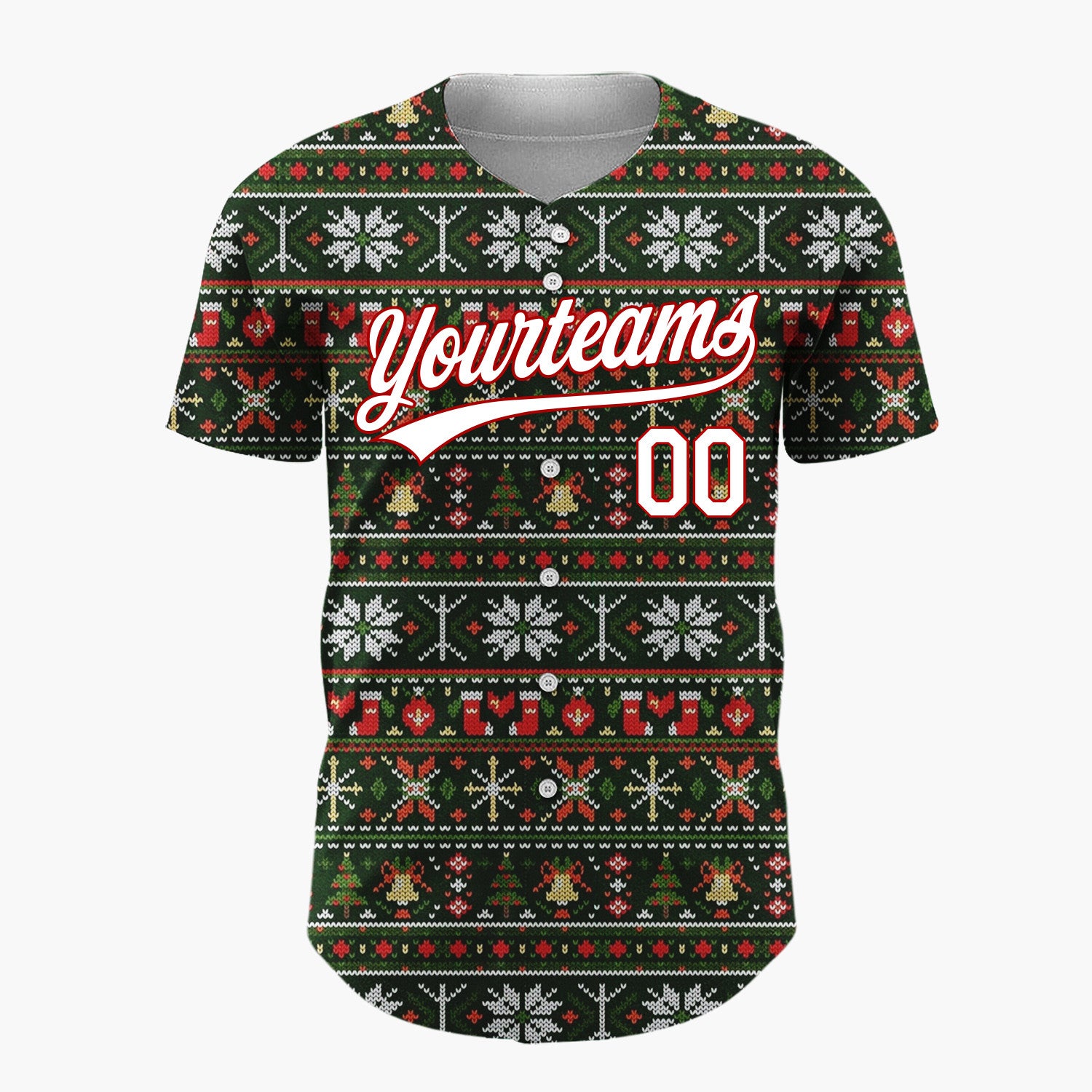 Custom Dark Green Nordic Christmas Stripes Nordic Pattern Christmas Baseball Jersey